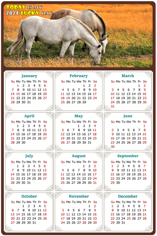 2024 Magnetic Calendar - Calendar Magnets - Today is my Lucky Day - (Fade, Tear, and Water Resistant) - Horses Themed 013