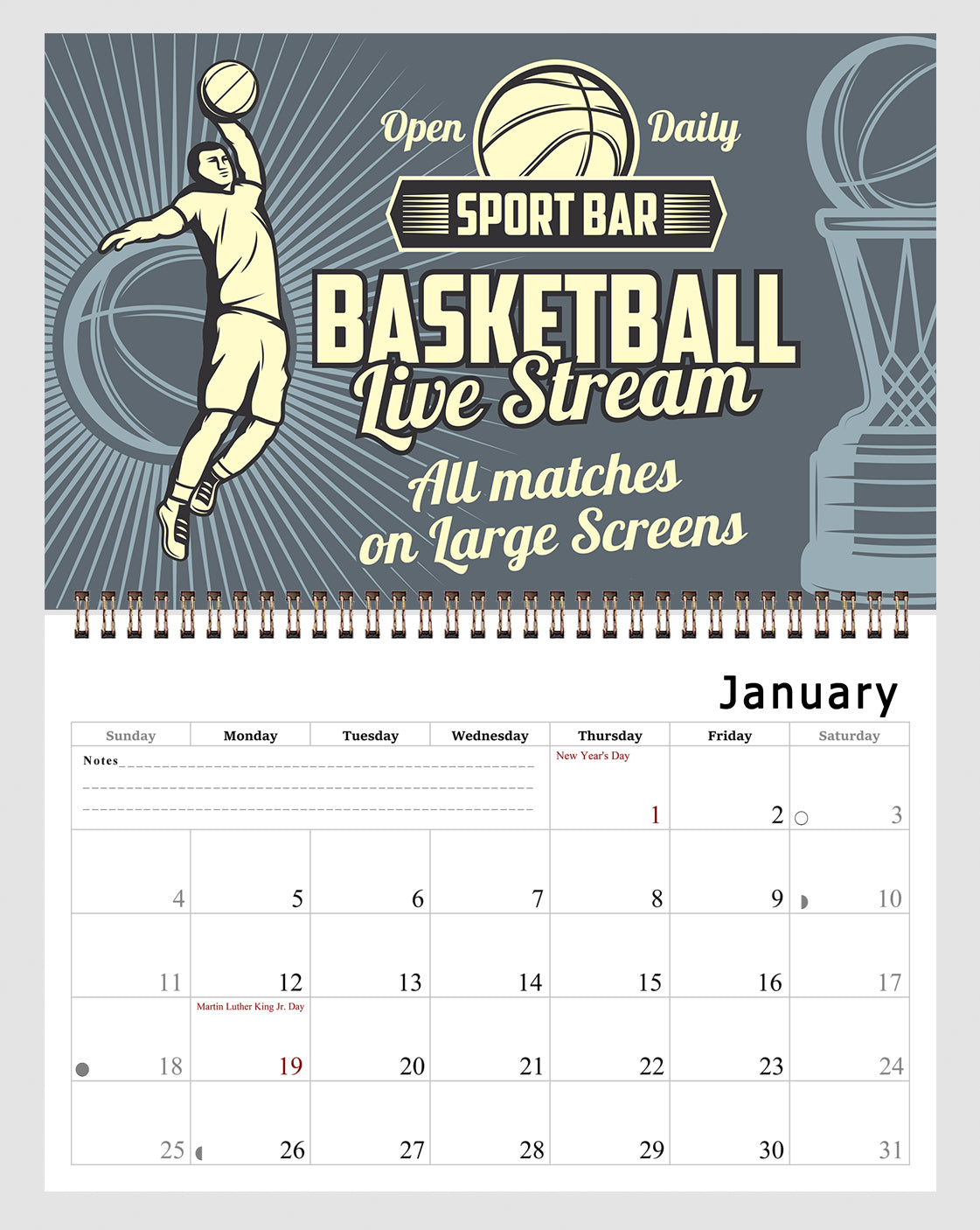 2027 Spiral-bound Wall Calendar (Basketball) - 12 Months Desktop/Wall Calendar/Planner (Copy)
