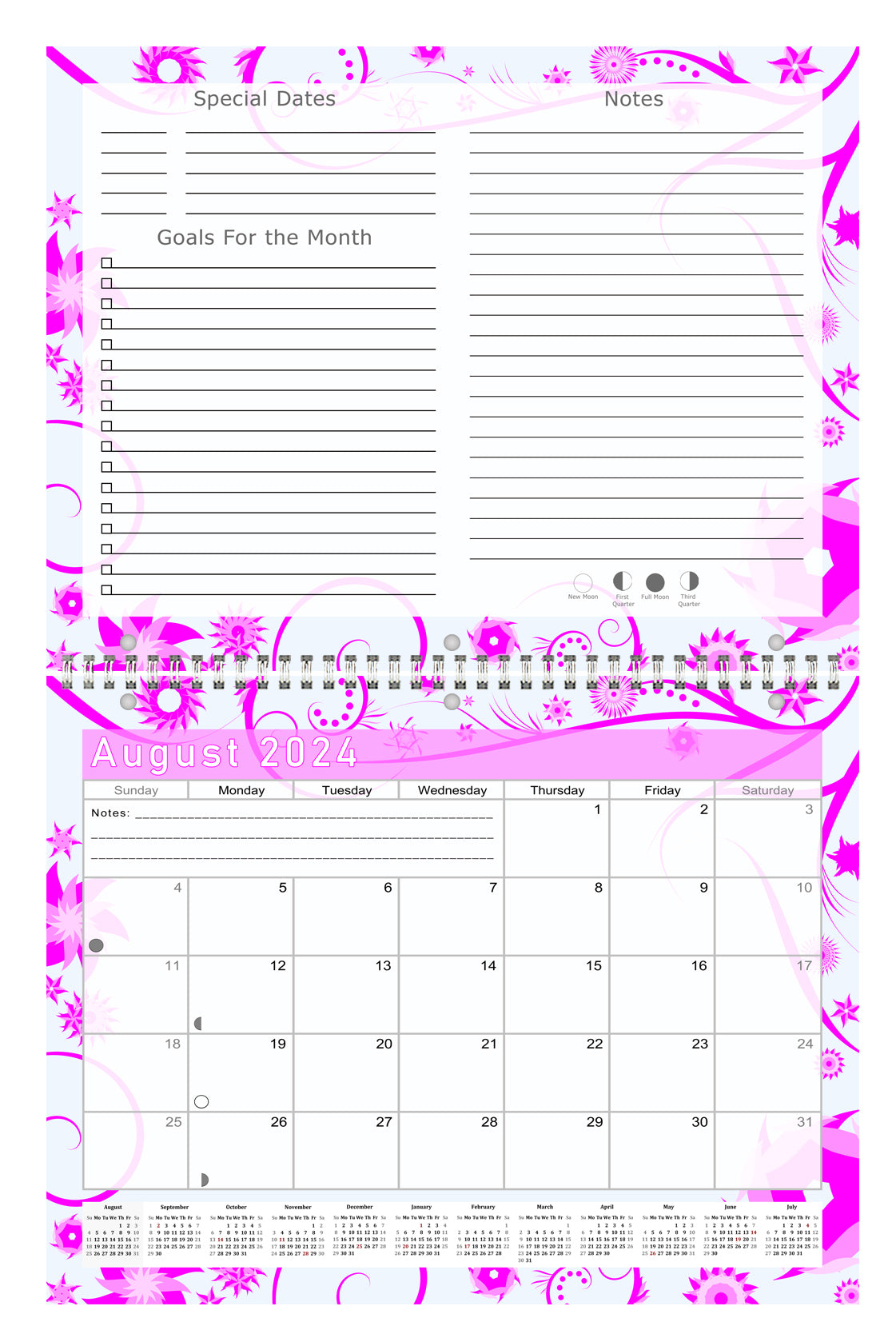 2024-2025 Academic Year 12 Months Student Calendar/Planner for Wall & Desk & 3-Ring Binder, for School, Teacher, Student (Edition #016)