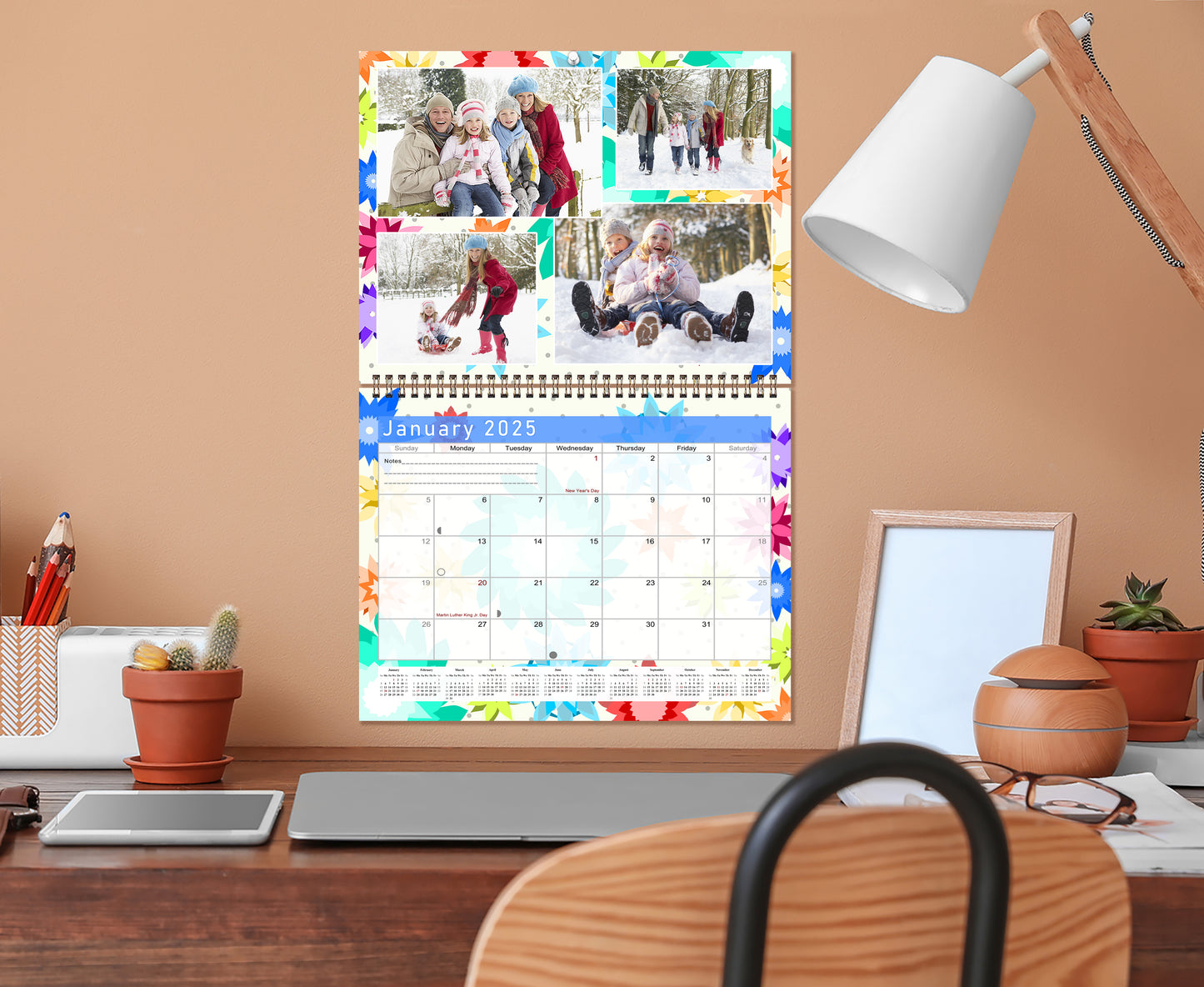 2025 Scrapbook Wall Calendar Spiral-bound (Add Your Own Photos) - 12 Months Desktop #01