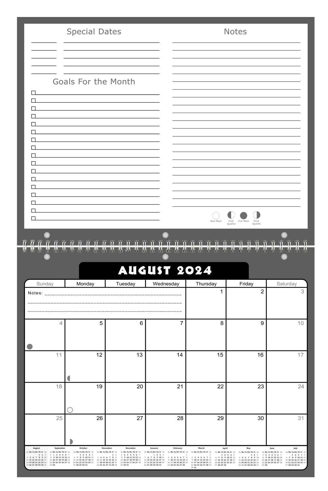 2024-2025 Academic Year 12 Months Student Calendar/Planner for Wall & Desk & 3-Ring Binder, for School, Teacher, Student (Edition #023)
