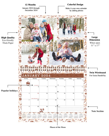 2024 Scrapbook Wall Calendar Spiral-bound (Add Your Own Photos) - 12 Months Desktop #013