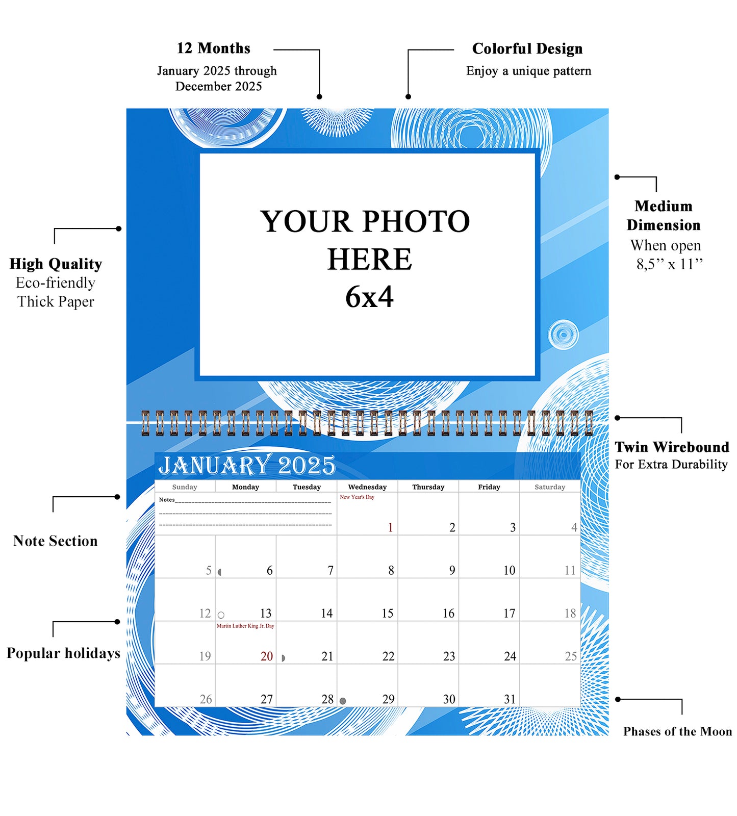 2025 Photo Frame Wall Spiral-bound Calendar (Add Your Own Photos) - 12 Months Desktop/Wall Calendar/Planner - (Edition #02).