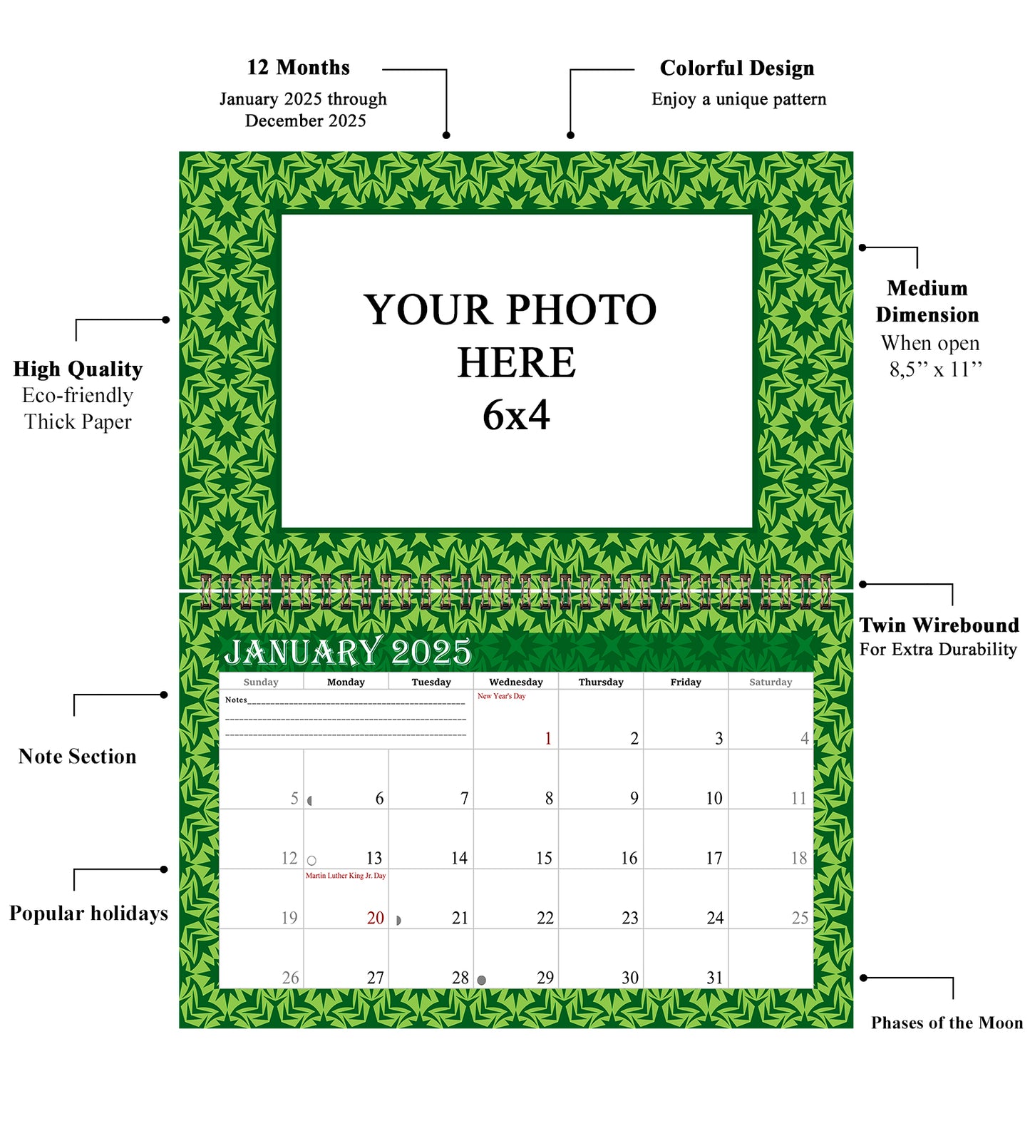2025 Photo Frame Wall Spiral-bound Calendar (Add Your Own Photos) - 12 Months Desktop/Wall Calendar/Planner - (Edition #06)