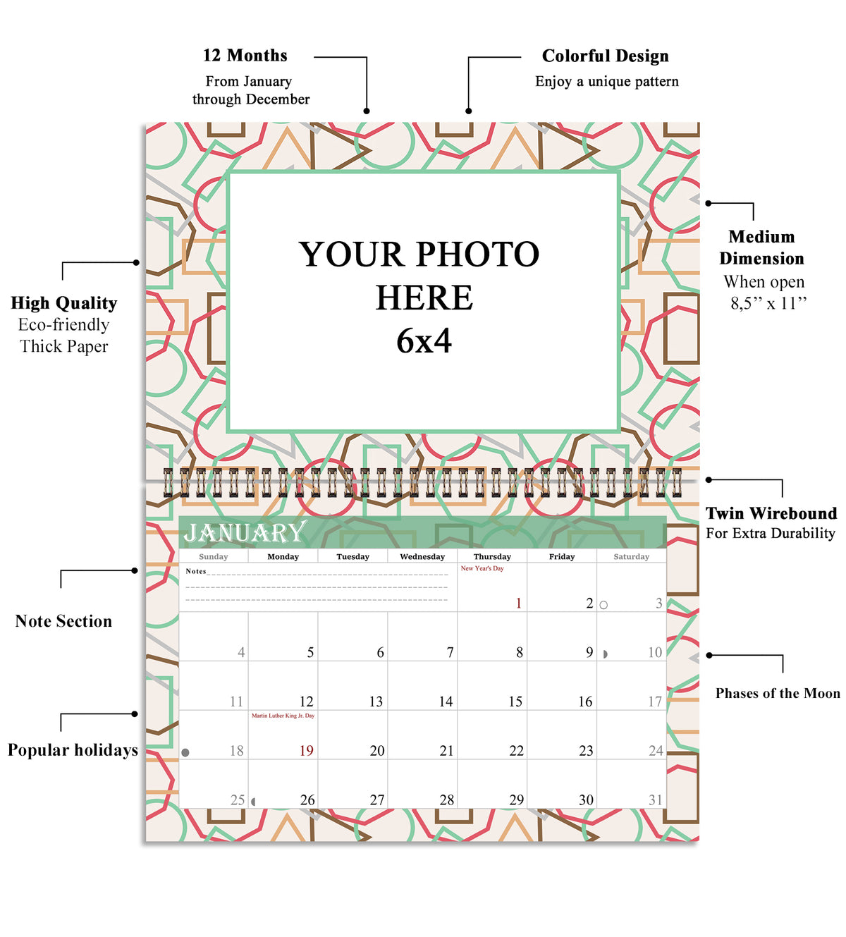 Personalized Custom 12 Months Calendar 2027 Collecting Memories Wall/Desktop/Planner Spiral-bound Mini 8.5x11 Inch (Add Your Own Photos) - Customized For Home, Office, Party, Birthday, Christmas Gift - Made in USA (Edition #11)
