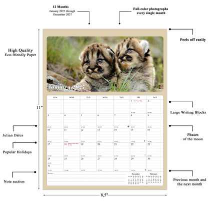 2027 Calendar Magnetic Peel & Stick 12 Months 8.5" x 11" Baby Animals