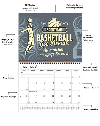 2027 Spiral-bound Wall Calendar (Basketball) - 12 Months Desktop/Wall Calendar/Planner (Copy)