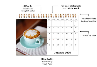 2026-12 Months Desk Calendar Desktop Planner with To-Do List (Coffee Time)