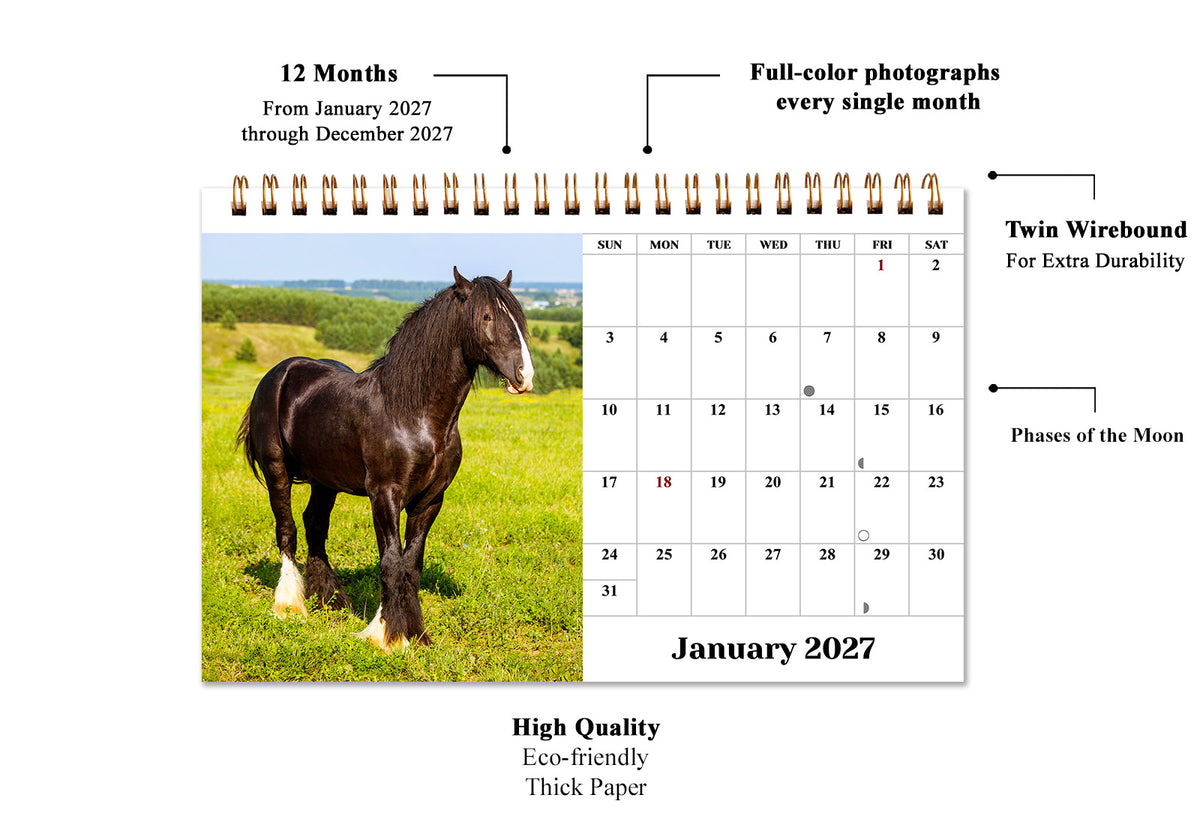 2027-12 Months Desk Calendar Desktop Planner with To-Do List (Horses)