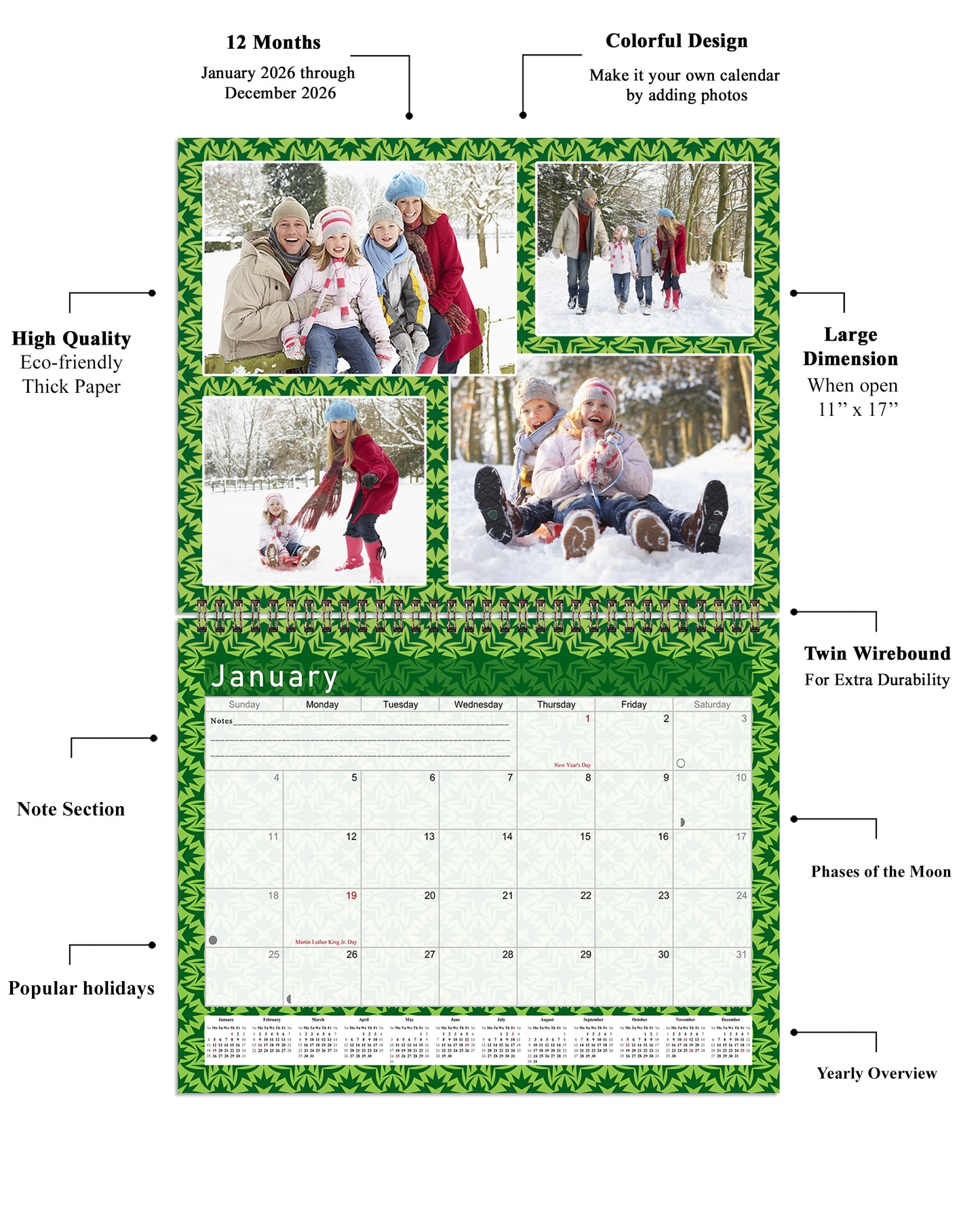 2026 Scrapbook Wall Calendar Spiral-bound (Add Your Own Photos) - 12 Months Desktop #06