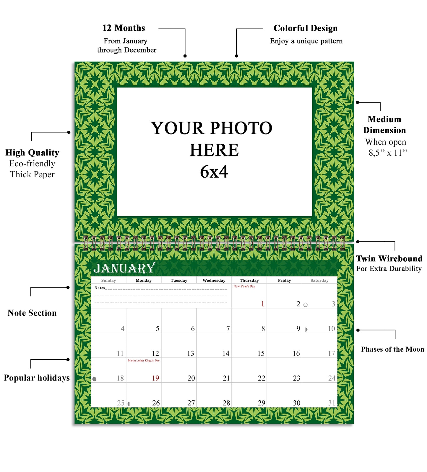Personalized Custom 12 Months Calendar 2027 Collecting Memories Wall/Desktop/Planner Spiral-bound Mini 8.5x11 Inch (Add Your Own Photos) - Customized For Home, Office, Party, Birthday, Christmas Gift - Made in USA (Edition #06)
