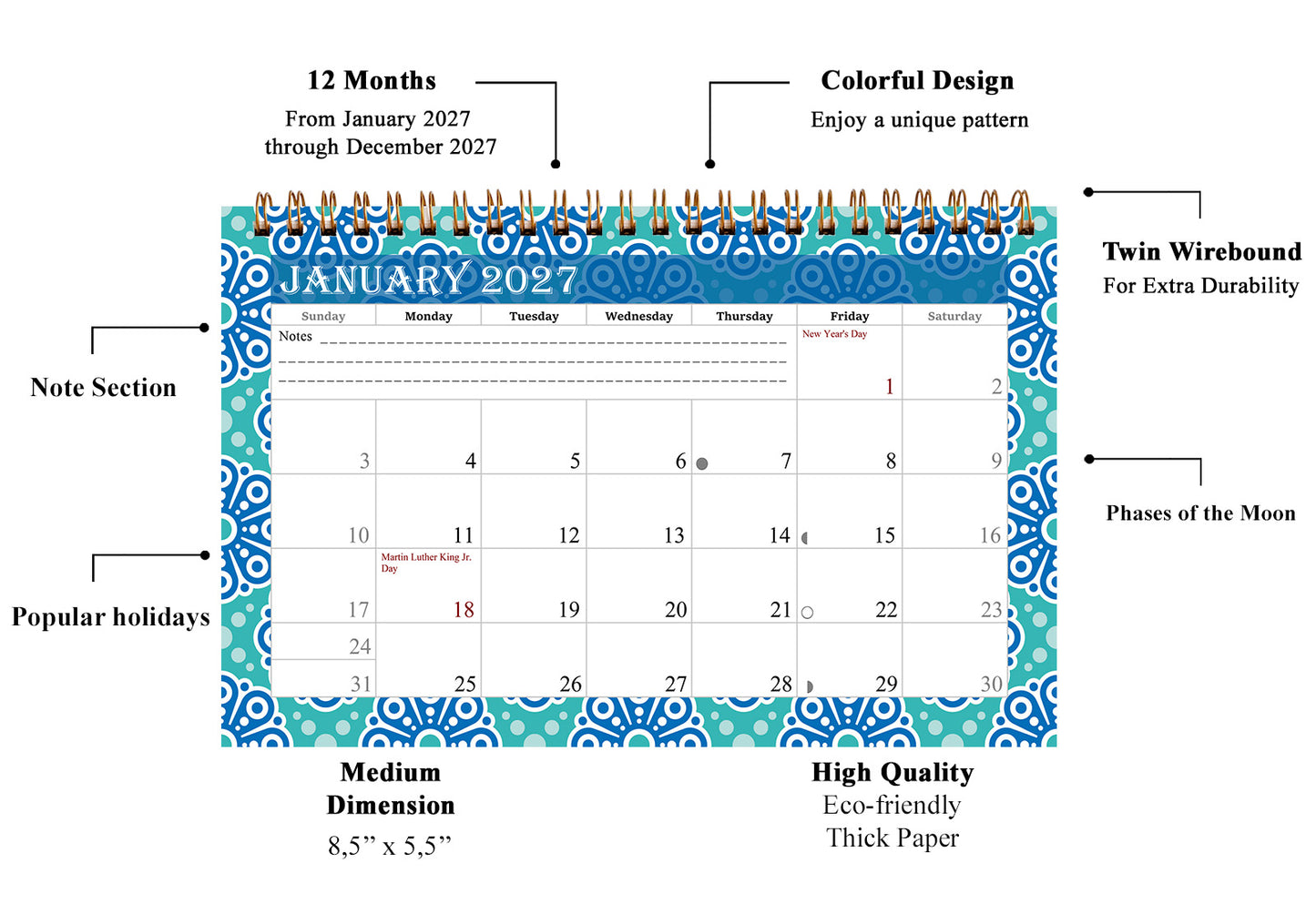 2027-12 Months Desk Calendar Desktop Planner with To-Do List & Notes 015