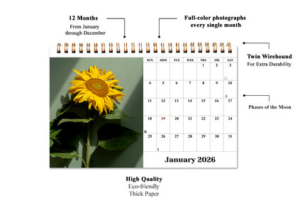 2026-12 Months Desk Calendar Desktop Planner with To-Do List (Sunflowers)