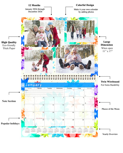 2026 Scrapbook Wall Calendar Spiral-bound (Add Your Own Photos) - 12 Months Desktop #01