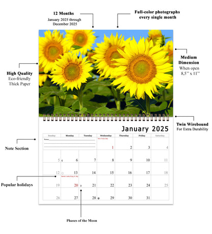 2025 Spiral-bound Wall Calendar (Sunflowers) - 12 Months Desktop/Wall Calendar/Planner (Copy)