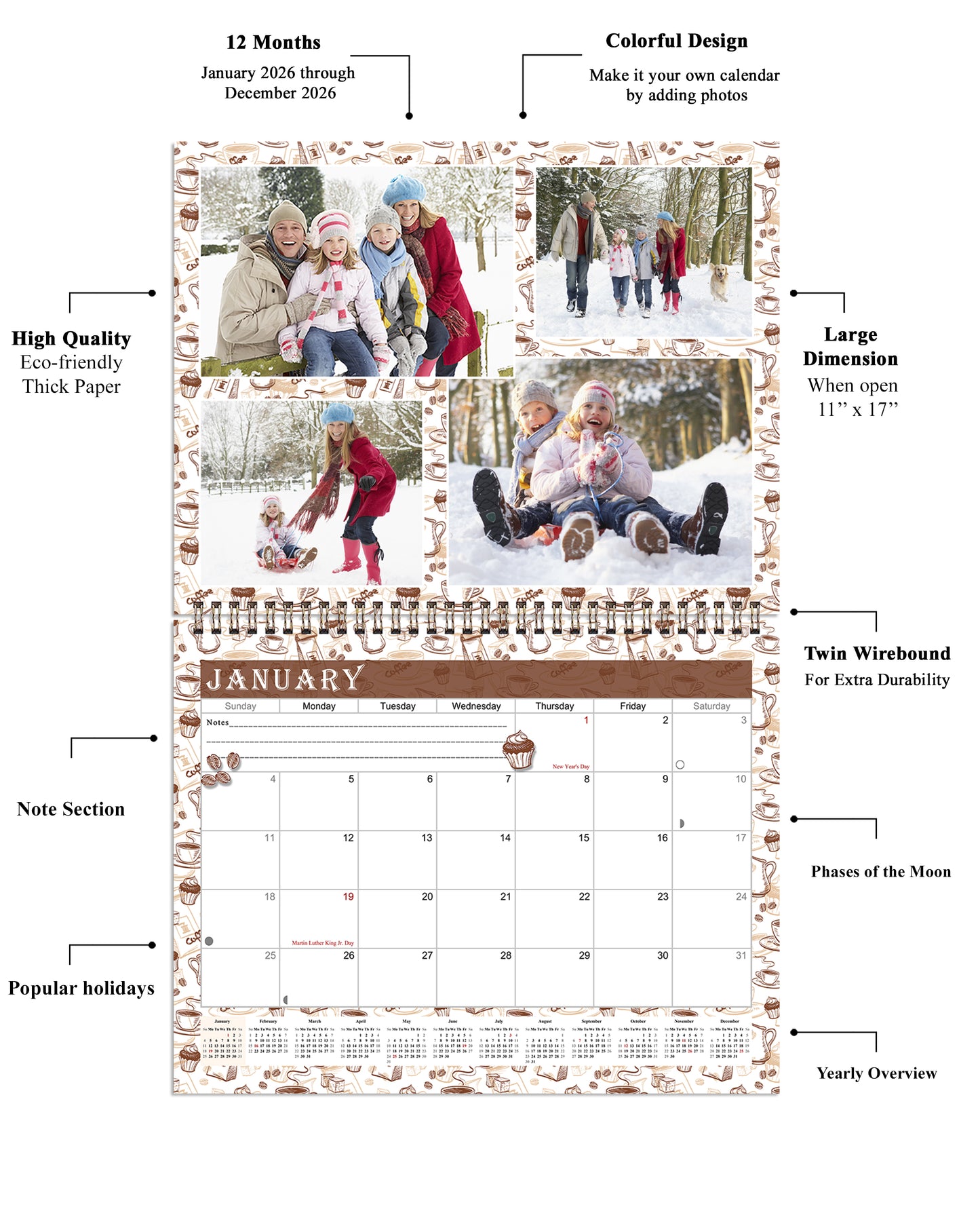 2026 Scrapbook Wall Calendar Spiral-bound (Add Your Own Photos) - 12 Months Desktop #013