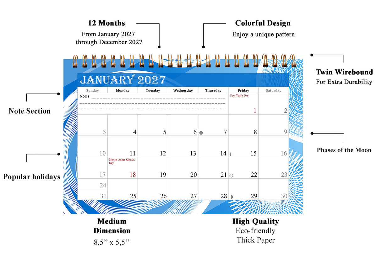 2027-12 Months Desk Calendar Desktop Planner with To-Do List & Notes 02