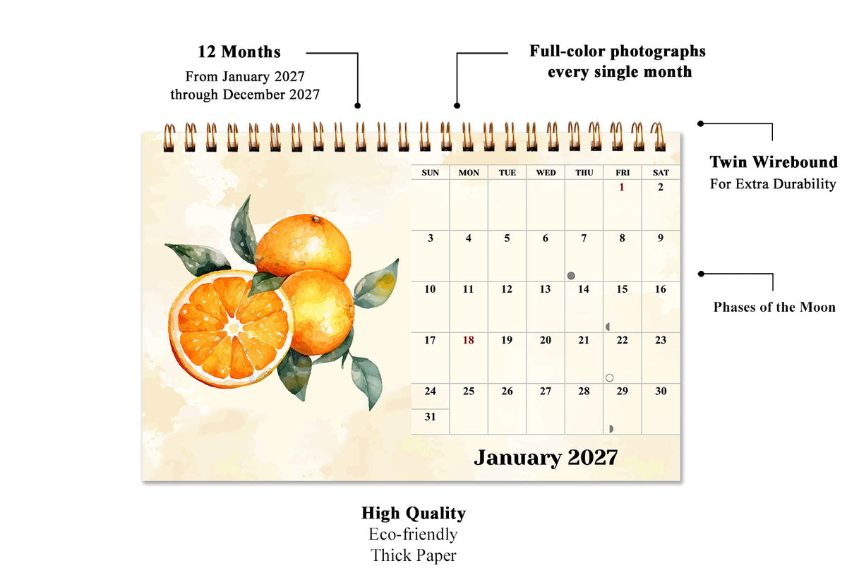 2027-12 Months Desk Calendar Desktop Planner with To-Do List (Fruits & Berries)