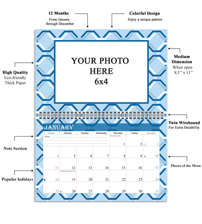 2026 Photo Frame Wall Spiral-bound Calendar (Add Your Own Photos) - 12 Months Desktop/Wall Calendar/Planner - (Edition #04)
