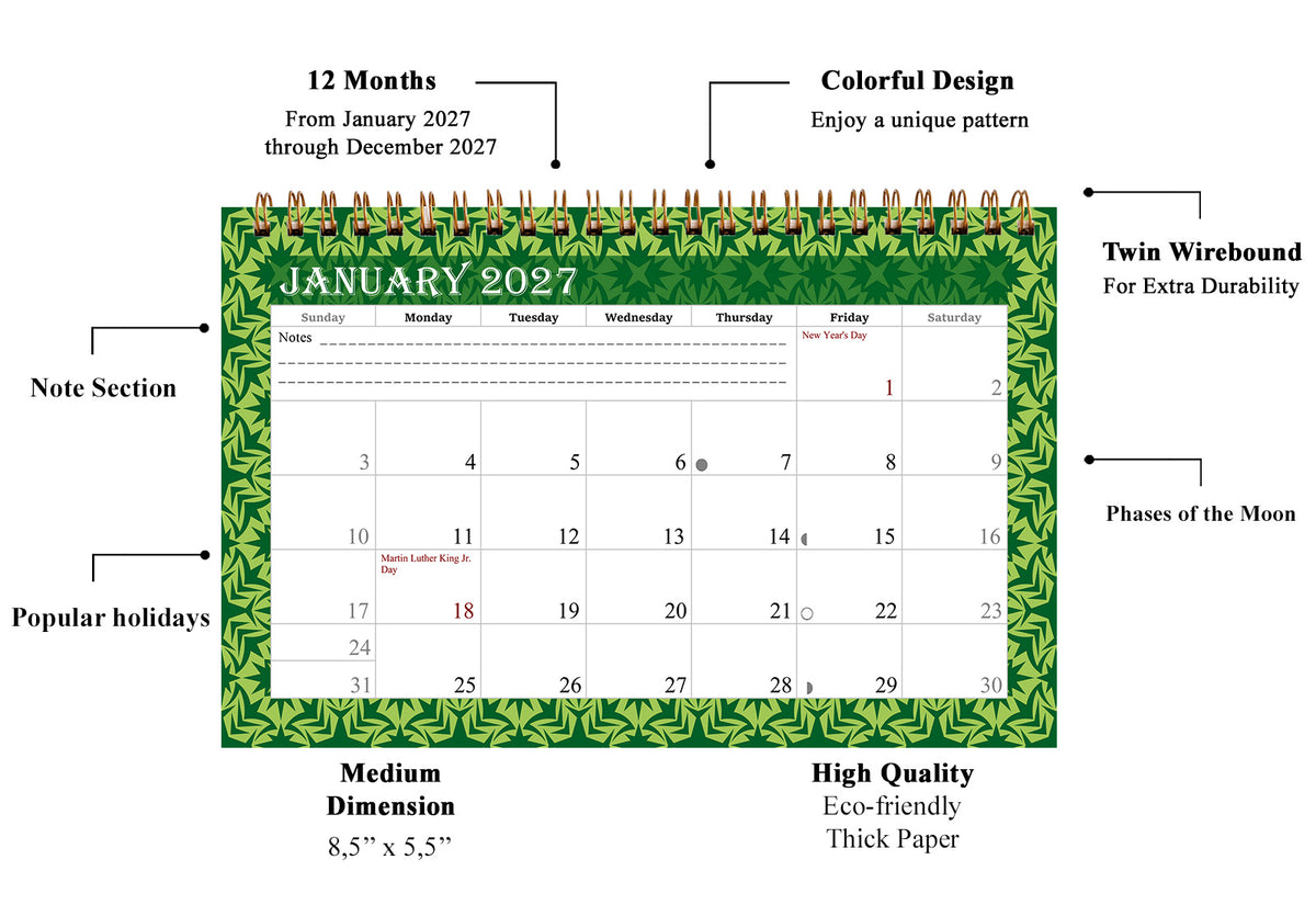 2027-12 Months Desk Calendar Desktop Planner with To-Do List & Notes 06