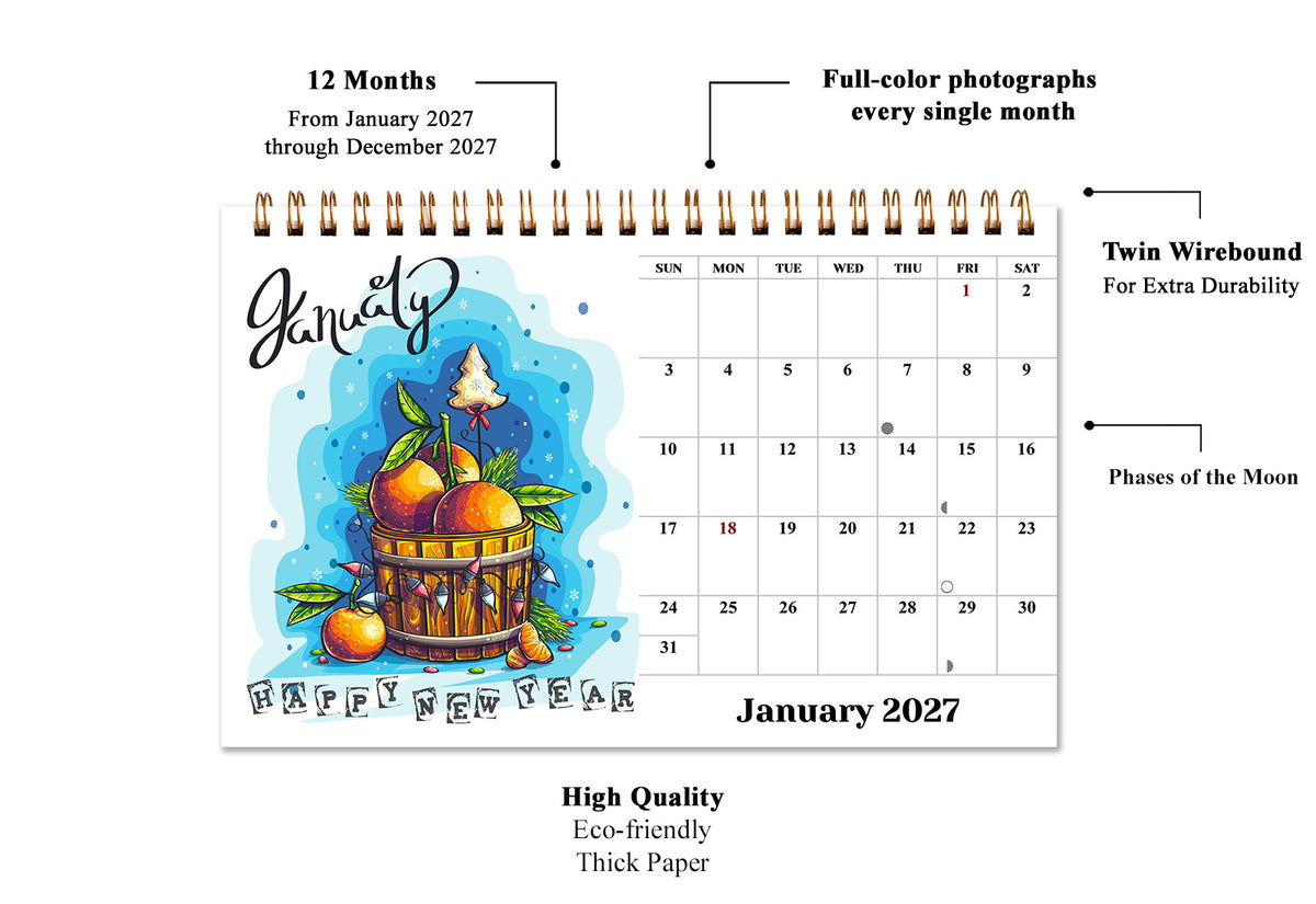2027-12 Months Desk Calendar Desktop Planner with To-Do List (Seasons)