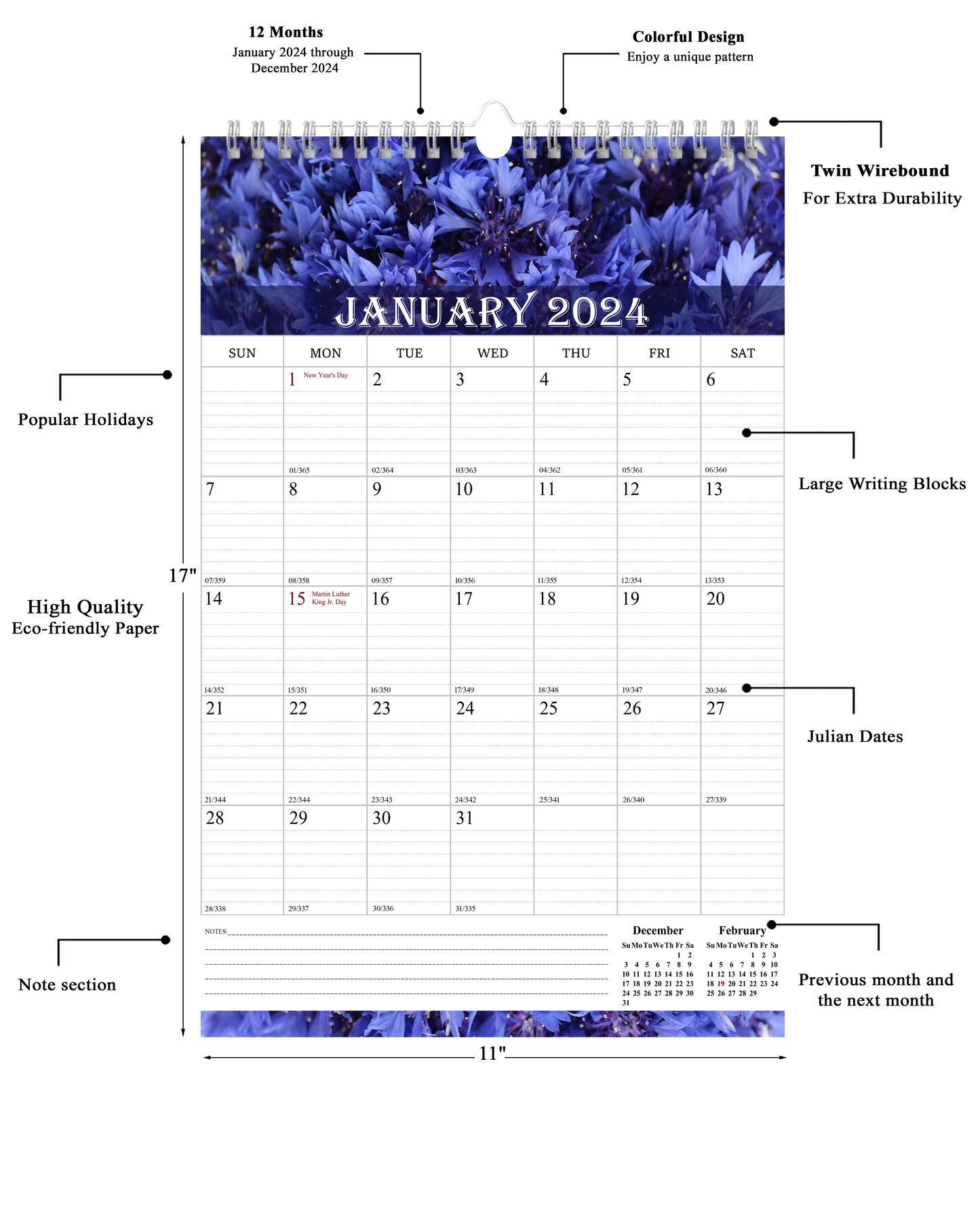 2024 Wall Calendar Spiral-Bound Twin-Wire Binding - 12 Months  04