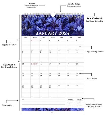2024 Wall Calendar Spiral-Bound Twin-Wire Binding - 12 Months  04