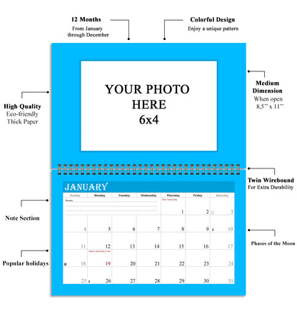 2026 Photo Frame Wall Spiral-bound Calendar (Add Your Own Photos) - 12 Months Desktop/Wall Calendar/Planner - (Edition #05)