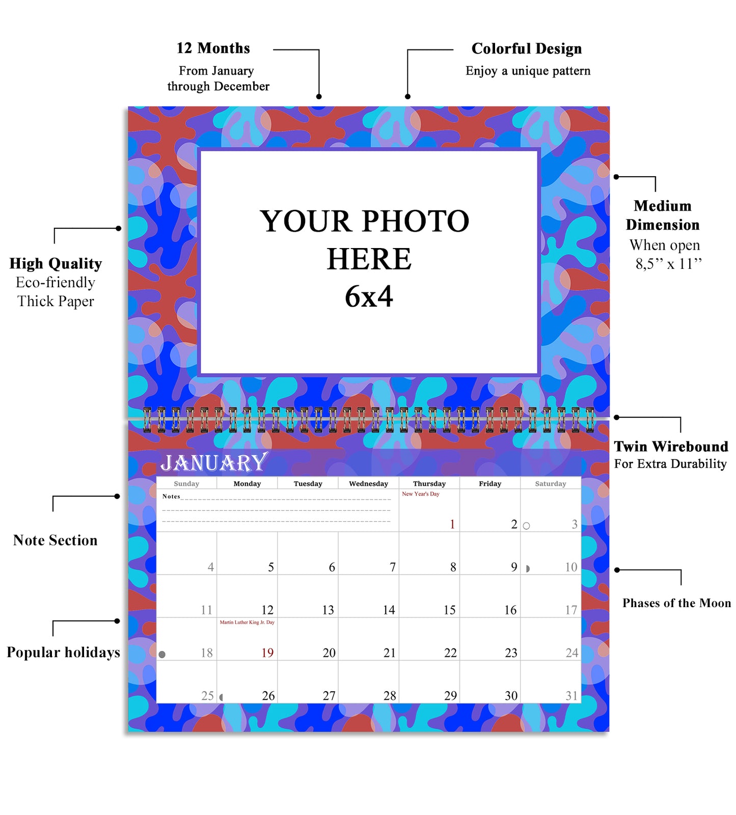 2027 Photo Frame Wall Spiral-bound Calendar (Add Your Own Photos) - 12 Months Desktop/Wall Calendar/Planner - (Edition #03)