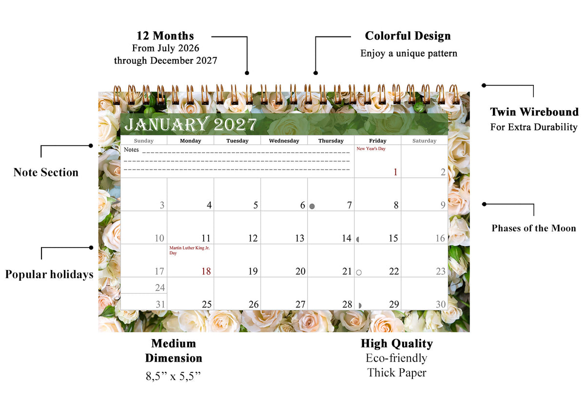 2027-12 Months Desk Calendar Desktop Planner with To-Do List & Notes 013