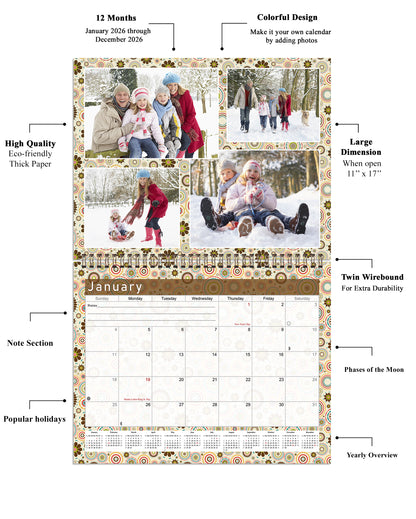 2026 Scrapbook Wall Calendar Spiral-bound (Add Your Own Photos) - 12 Months Desktop #010