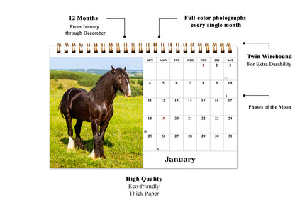 2026-12 Months Desk Calendar Desktop Planner with To-Do List (Horses)