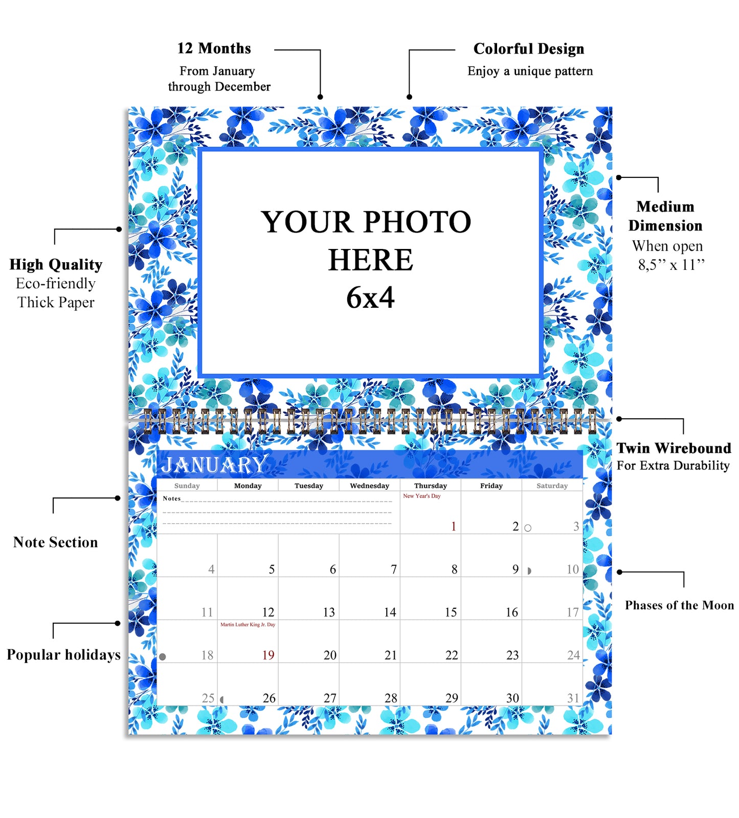 Personalized Custom 12 Months Calendar 2027 Collecting Memories Wall/Desktop/Planner Spiral-bound Mini 8.5x11 Inch (Add Your Own Photos) - Customized For Home, Office, Party, Birthday, Christmas Gift - Made in USA (Edition #12)