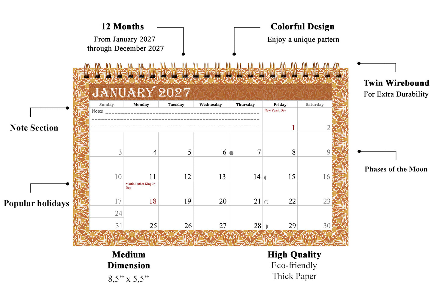 2027-12 Months Desk Calendar Desktop Planner with To-Do List & Notes 09