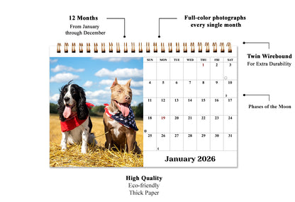 2026-12 Months Desk Calendar Desktop Planner with To-Do List (Dogs)