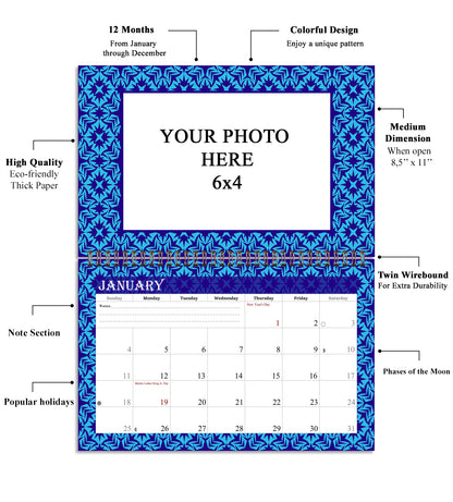 2026 Photo Frame Wall Spiral-bound Calendar (Add Your Own Photos) - 12 Months Desktop/Wall Calendar/Planner - (Edition #07)