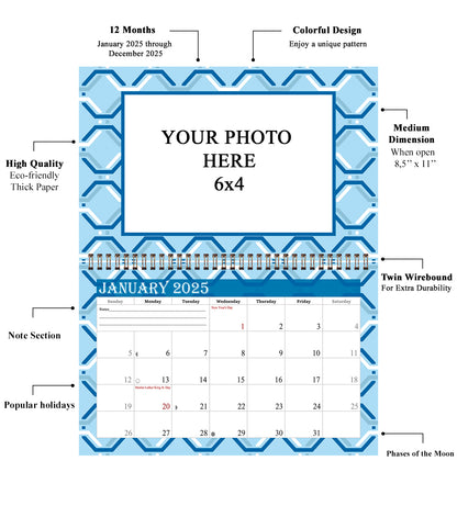 2025 Photo Frame Wall Spiral-bound Calendar (Add Your Own Photos) - 12 Months Desktop/Wall Calendar/Planner - (Edition #04)