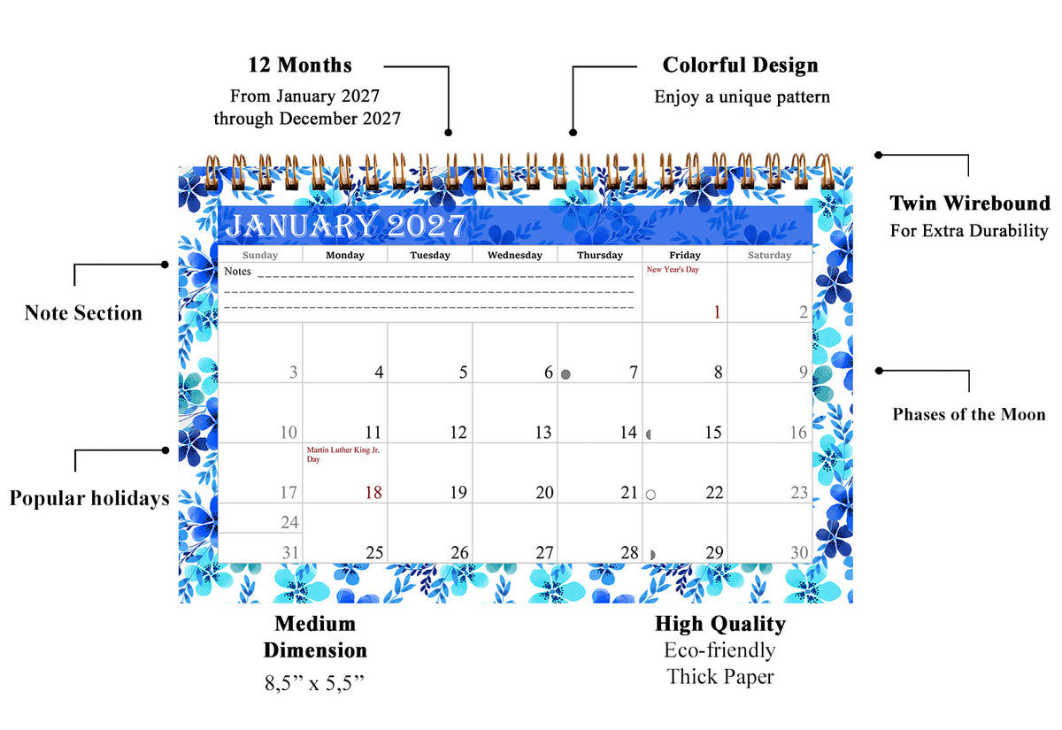 2027-12 Months Desk Calendar Desktop Planner with To-Do List & Notes 012