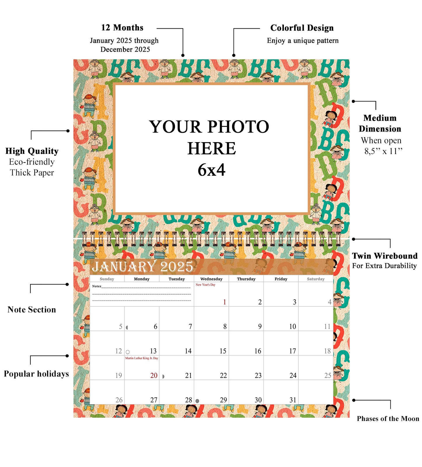 2025 Photo Frame Wall Spiral-bound Calendar (Add Your Own Photos) - 12 Months Desktop/Wall Calendar/Planner - (Edition #10)