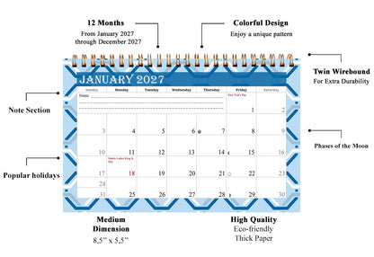 2027-12 Months Desk Calendar Desktop Planner with To-Do List & Notes 04