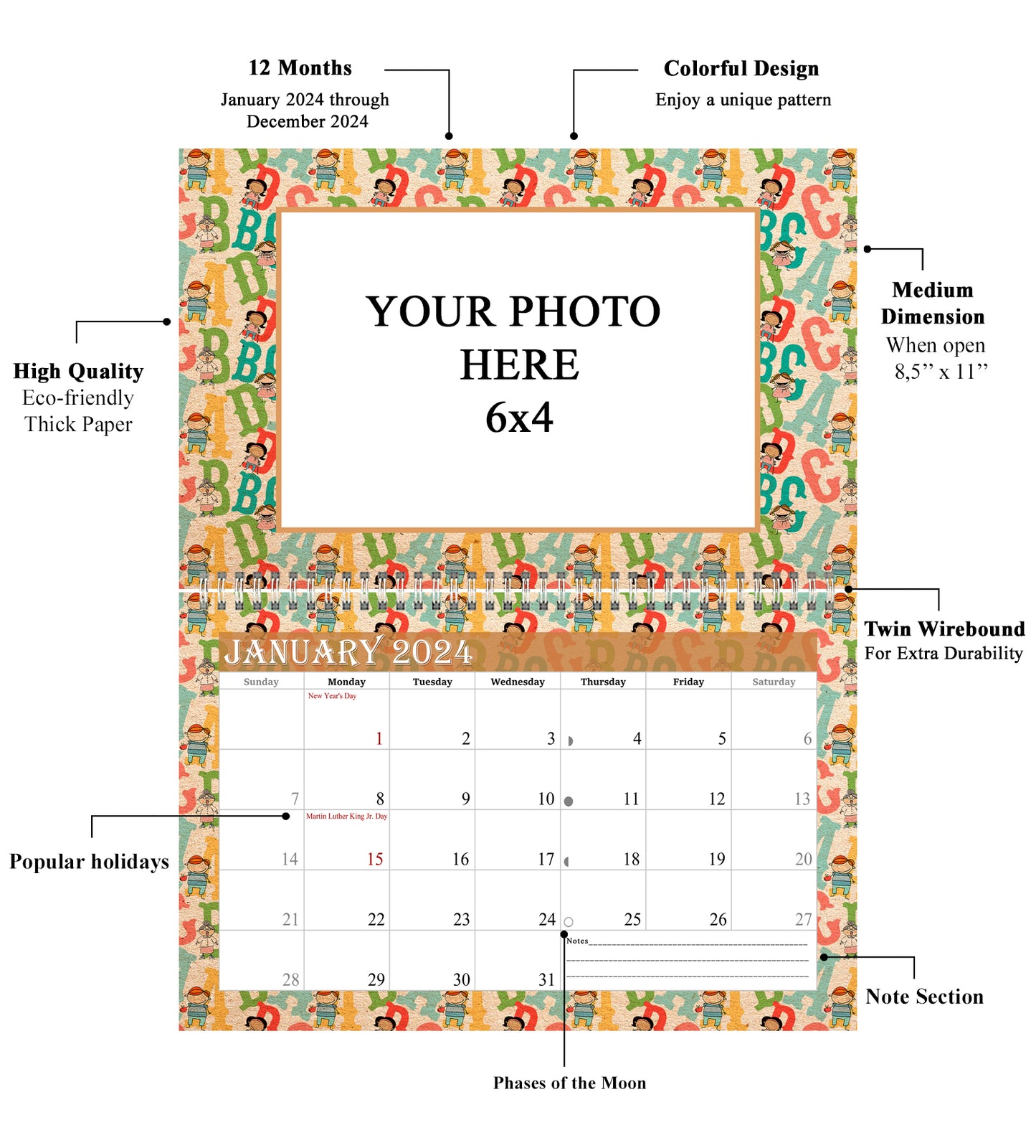 2024 Photo Frame Wall Spiral-bound Calendar (Add Your Own Photos) - 12 Months Desktop/Wall Calendar/Planner - (Edition #10)
