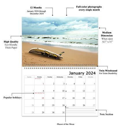 2024 Spiral-bound Wall Calendar (Beaches) - 12 Months Desktop/Wall Calendar/Planner