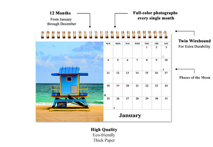 2026-12 Months Desk Calendar Desktop Planner with To-Do List (Beaches)