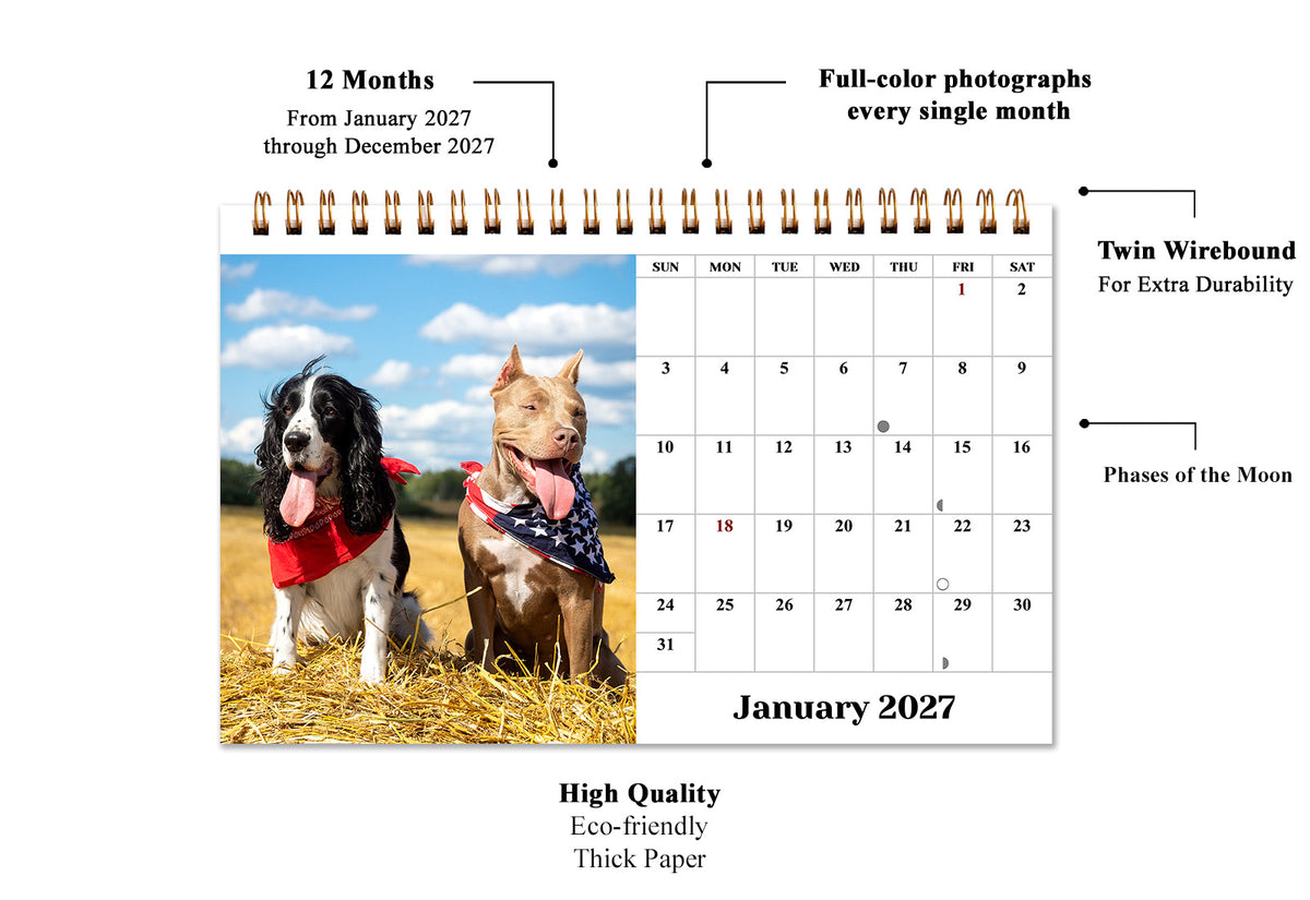 2027-12 Months Desk Calendar Desktop Planner with To-Do List (Dogs)