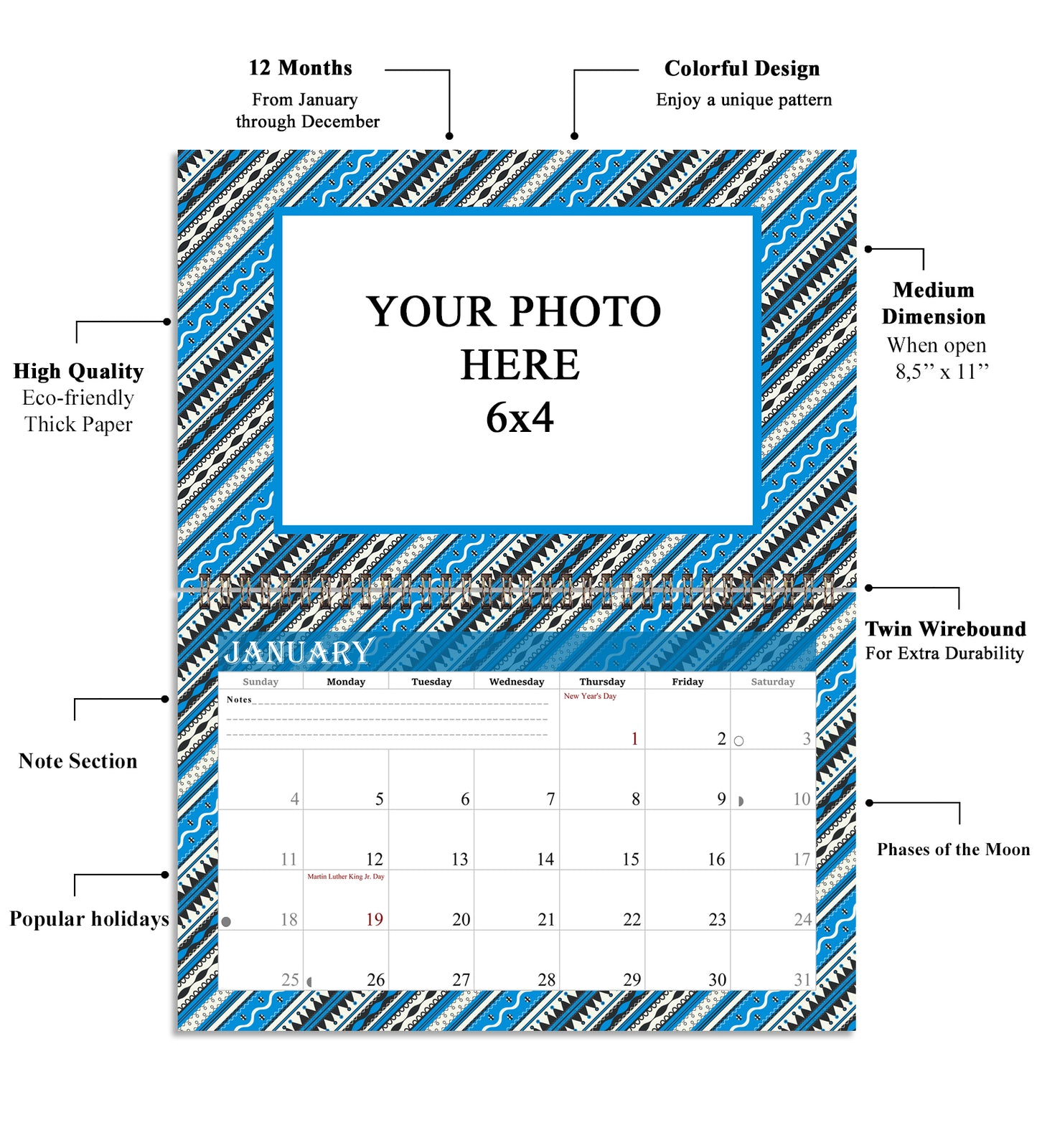 2026 Photo Frame Wall Spiral-bound Calendar (Add Your Own Photos) - 12 Months Desktop/Wall Calendar/Planner - (Edition #17)