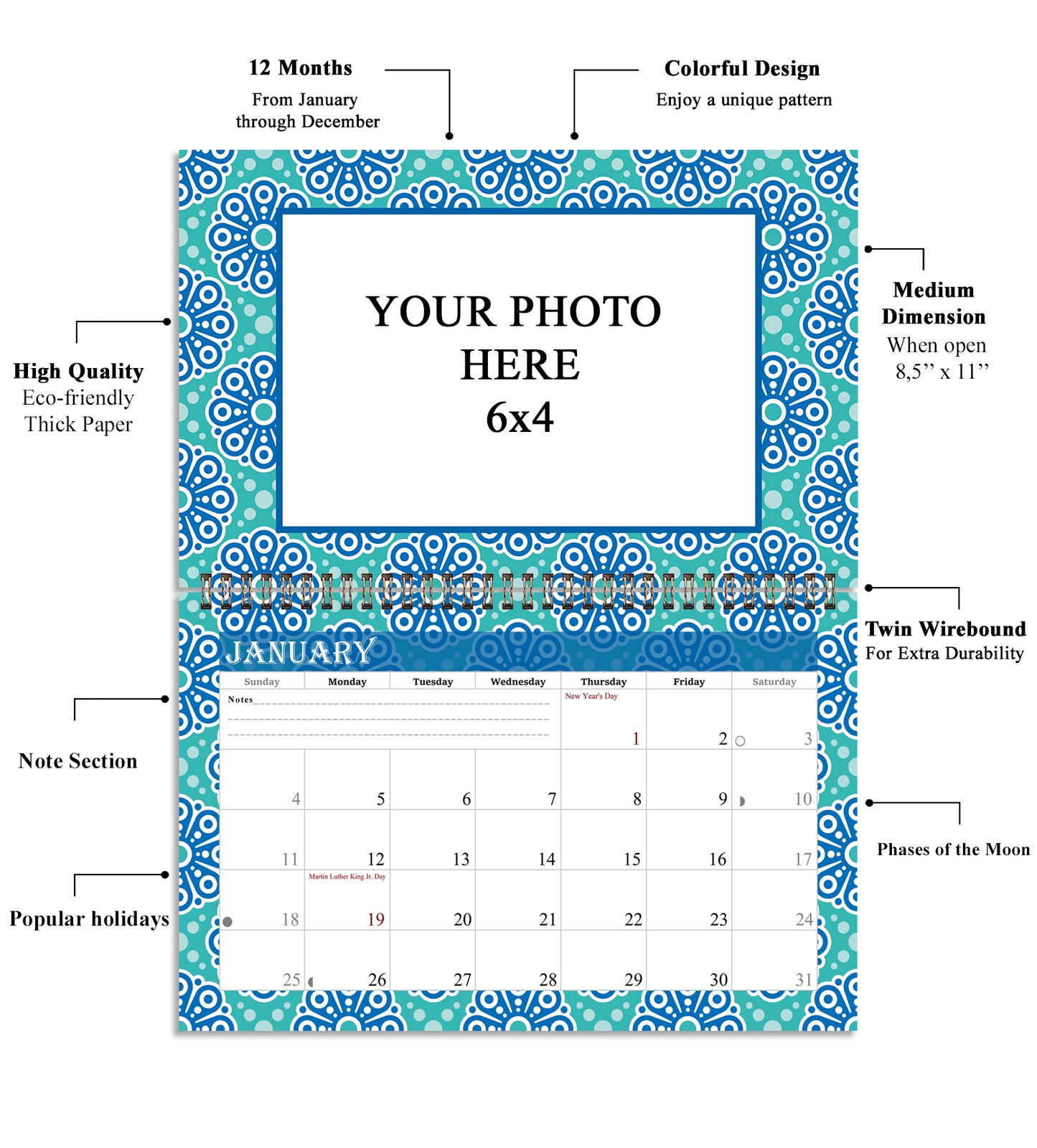 Personalized Custom 12 Months Calendar 2027 Collecting Memories Wall/Desktop/Planner Spiral-bound Mini 8.5x11 Inch (Add Your Own Photos) - Customized For Home, Office, Party, Birthday, Christmas Gift - Made in USA (Edition #15)