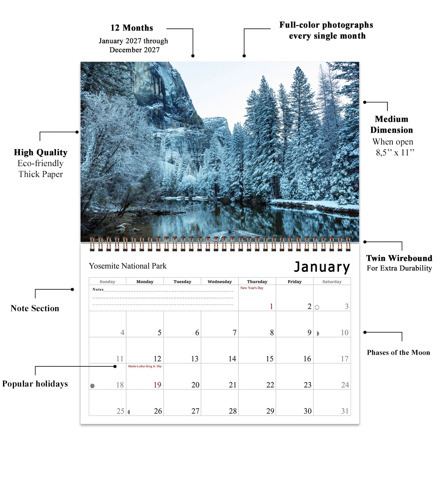 2027 Spiral-bound Wall Calendar (National Park) - 12 Months Desktop/Wall Calendar/Planner