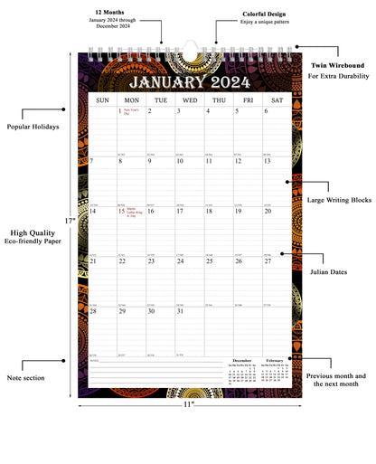 2024 Wall Calendar Spiral-Bound Twin-Wire Binding - 12 Months  09