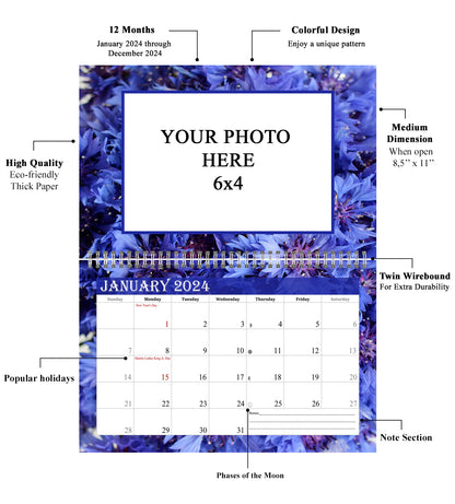 2024 Photo Frame Wall Spiral-bound Calendar (Add Your Own Photos) - 12 Months Desktop/Wall Calendar/Planner - (Edition #13)