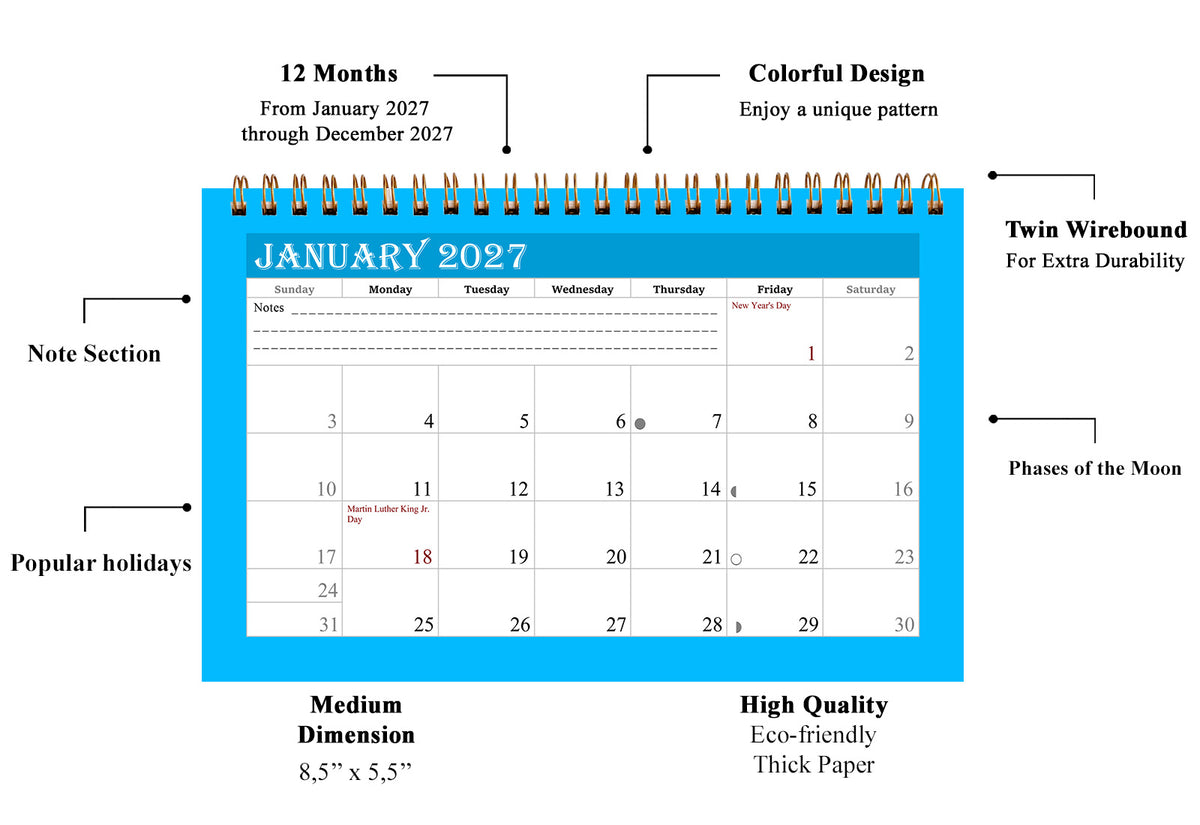 2027-12 Months Desk Calendar Desktop Planner with To-Do List & Notes 05